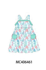 Green sailboat print girl dress