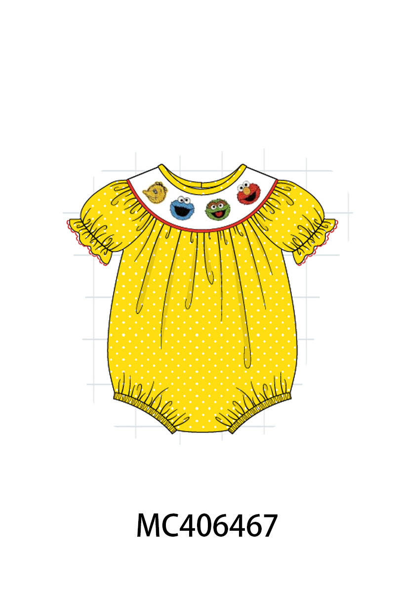 Yellow dot charactor embroidery girl bubble