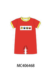 Red charactor embroidery boy romper