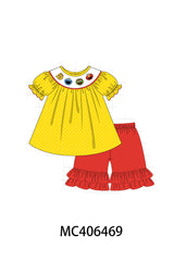 Yellow charactor embroidery girl set