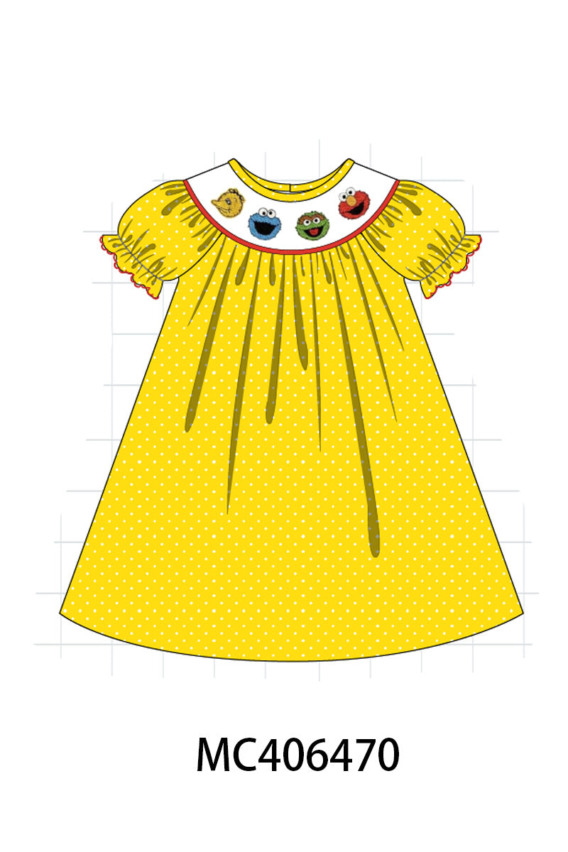 Yellow charactor embroidery dress