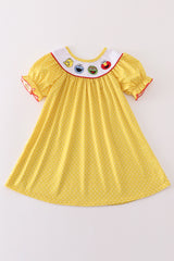 Yellow charactor embroidery dress