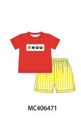 Red charactor embroidery boy set