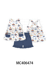 Navy beach print girl set