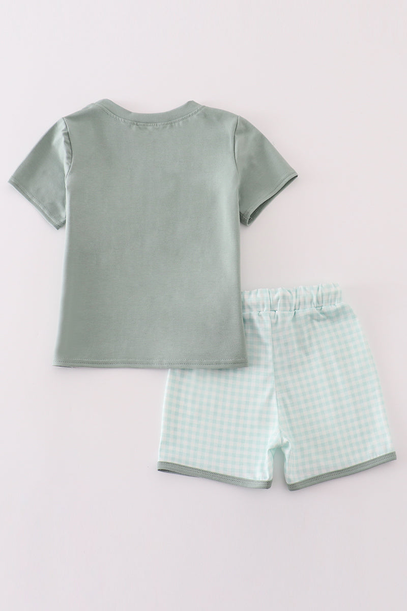 Sage gingham boy shorts set