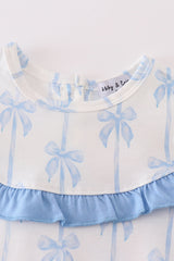 Blue bow ruffle girl bloomer set