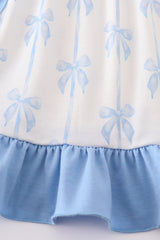 Blue bow ruffle girl dress