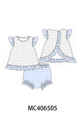 Blue hydrangea print girl bloomer set