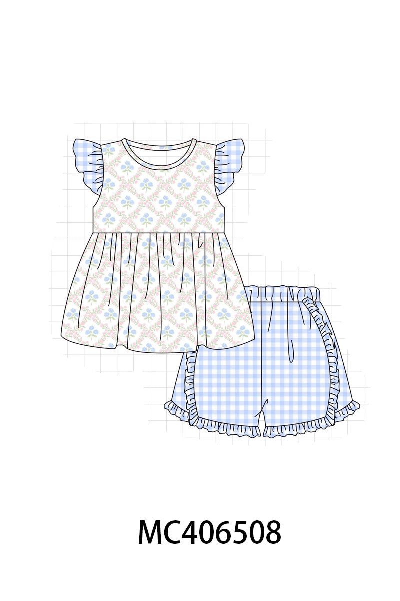 Blue hydrangea print girl set