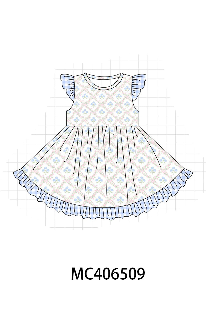 Blue hydrangea print  girl dress