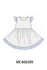 Blue hydrangea print  girl dress