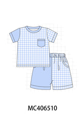 Blue gingham boy shorts set