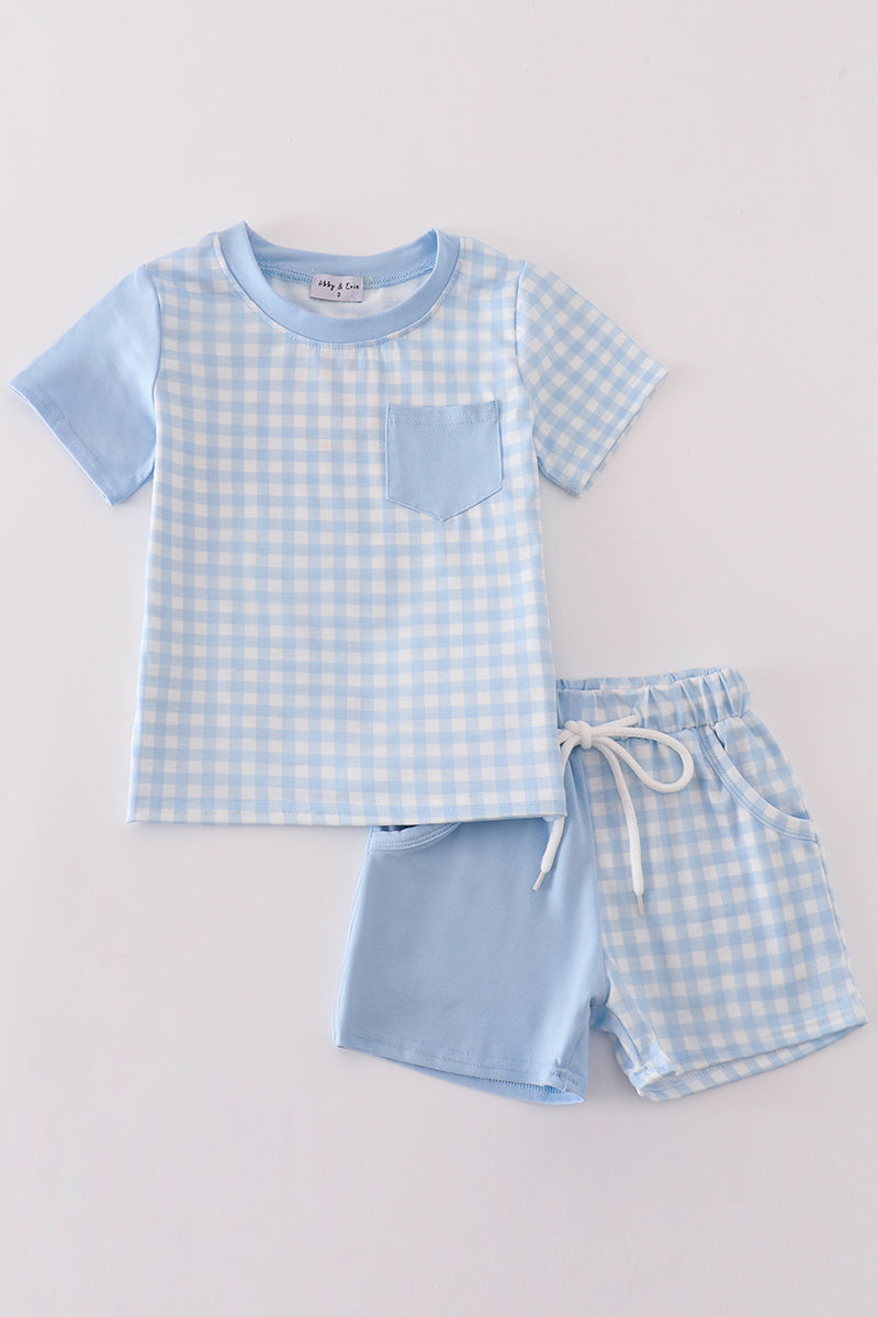 Blue gingham boy shorts set