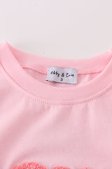 Pink valentine's day love french knot mom&me top