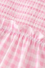 Pink gingham smocked women dress