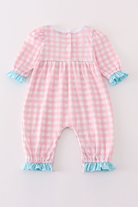 Valentine's day heart envelope embroidery plaid girl romper