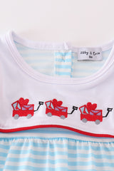 Valentine's day heart envelope embroidery stripe boy romper