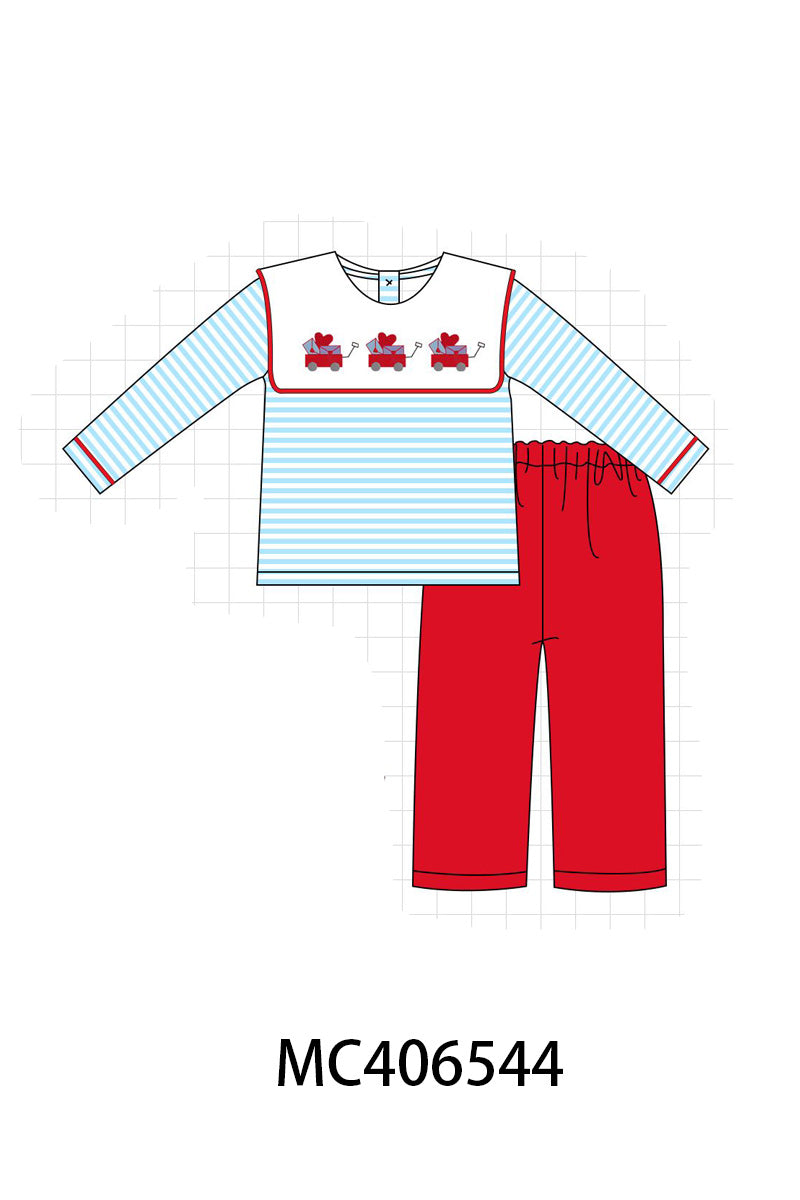 Valentine's day heart envelope embroidery stripe boy set