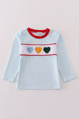 Blue stripe heart french knot boy top