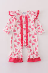 Pink valentine heart print girl romper