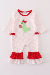 Pink dinosaur heart applique girl romper