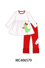 Pink dinosaur heart applique girl set