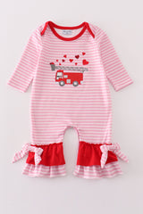 Valentine's day fire truck applique girl romper