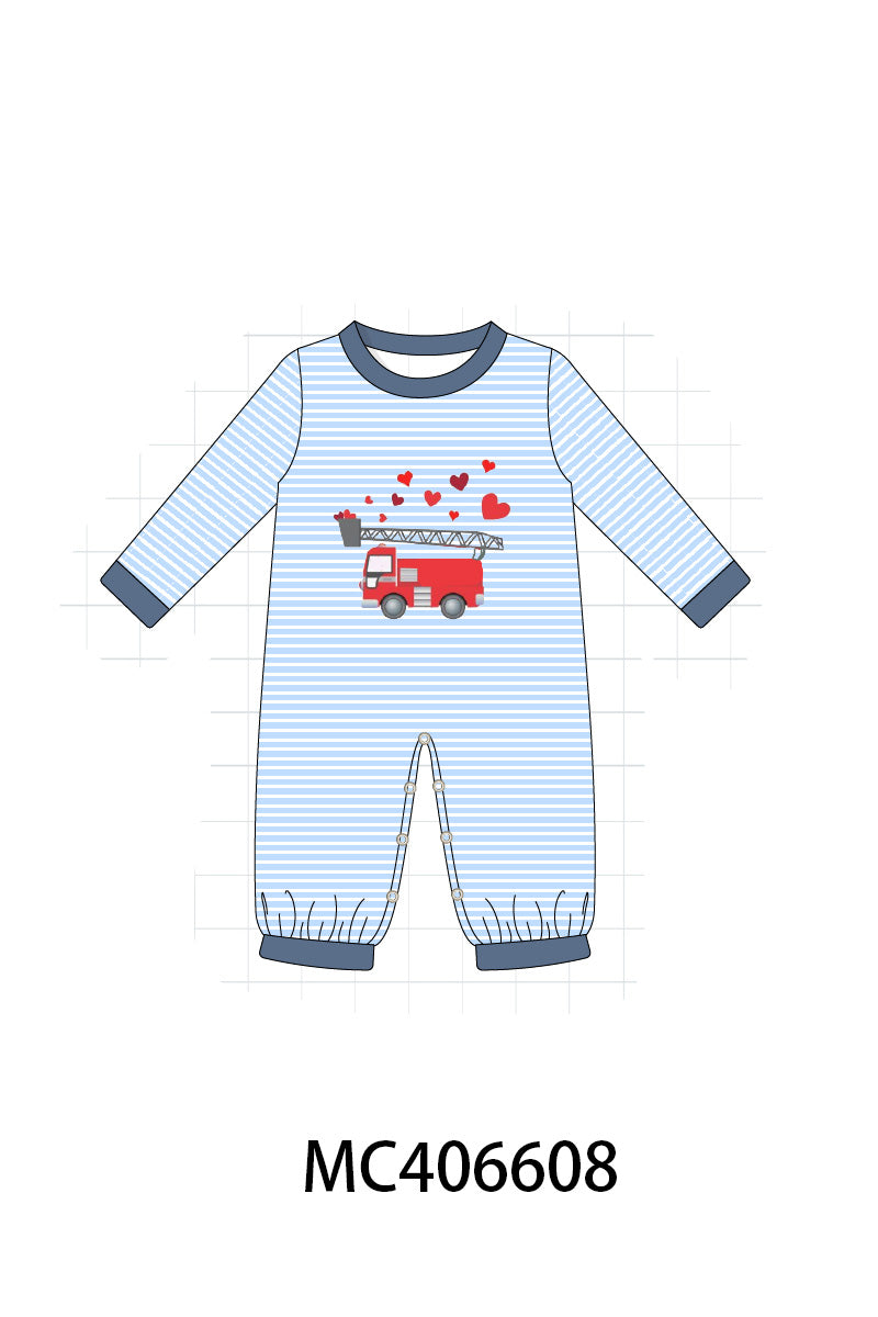 Valentine's day fire truck applique boy romper