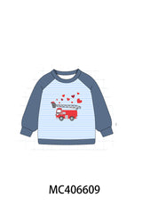 Valentine's day fire truck applique boy top