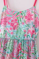 Pink Palm Paradise print tiered mom dress