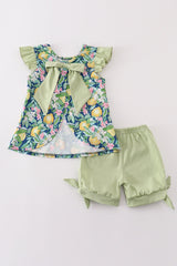 Greem lemon print girl set