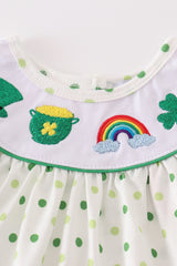 Green lucky clover embroidery girl bloomer set