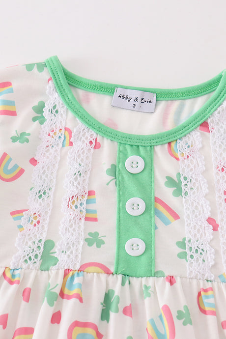 Green rainbow clover girl pants set