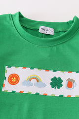 Green clover rainbow embroidery boy set