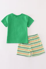 Green clover rainbow embroidery boy set