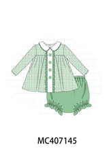 Green clover embroidery girl bloomer set