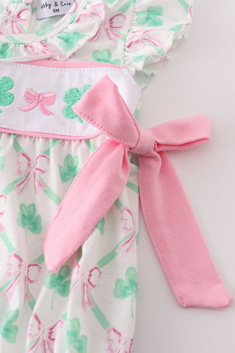 Pink green bow clover embroidery girl bubble