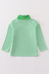 Green stripe lucky charm french knot boy pullover