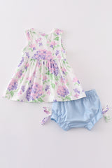 Purple hydragena print girl bloomer set