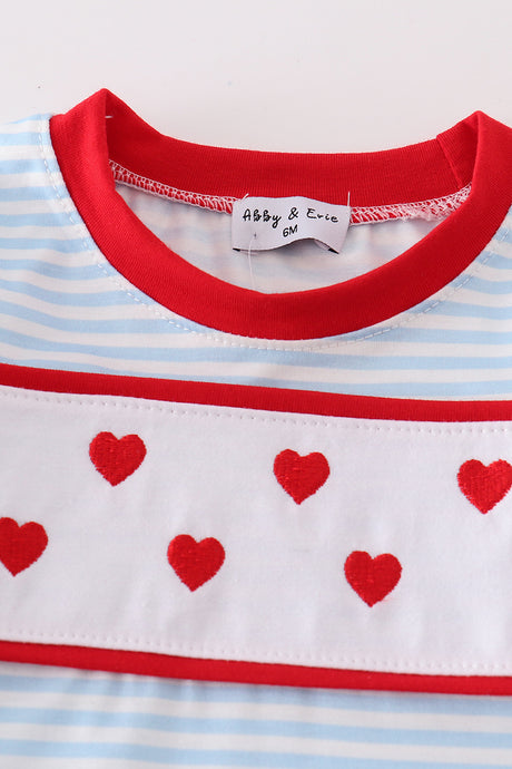 Blue stripe heart embroidery boy romper