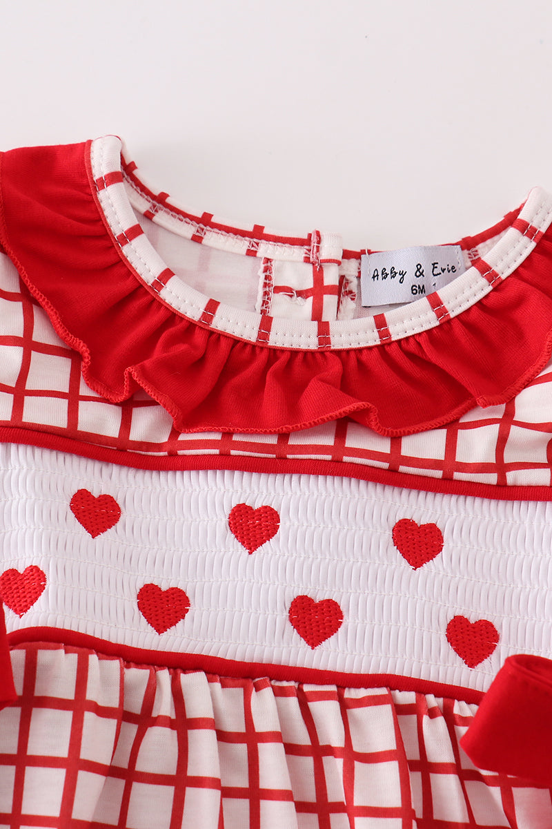 Valentine's day smocked heart embroidery girl bubble