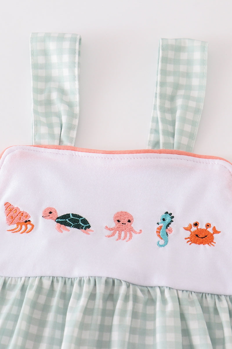 Coral & sage marine creature embroidery girl set