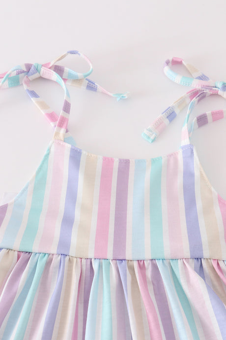 Multicolored stripe girl shorts set