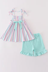 Multicolored stripe girl shorts set