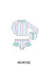 Multicolored stripe print girl 2pc swimsuit set