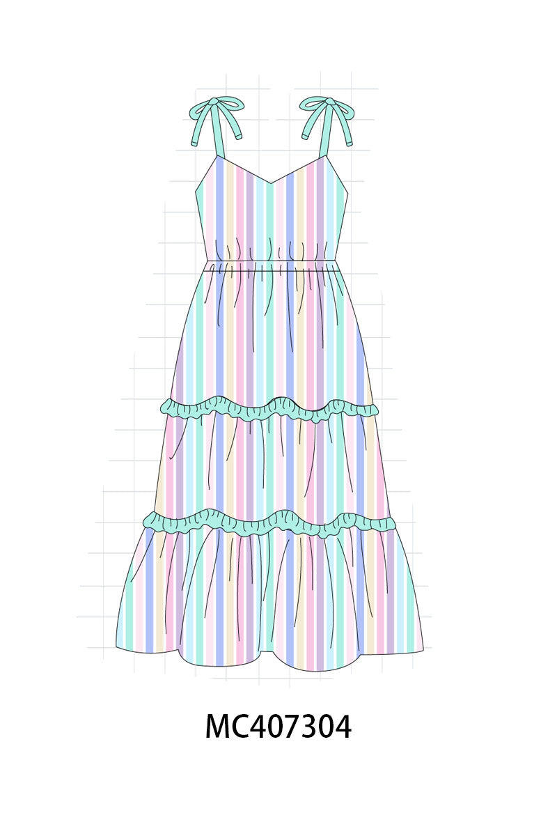 Multicolored stripe tiered mom dress