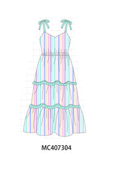 Multicolored stripe tiered mom dress