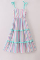 Multicolored stripe tiered mom dress