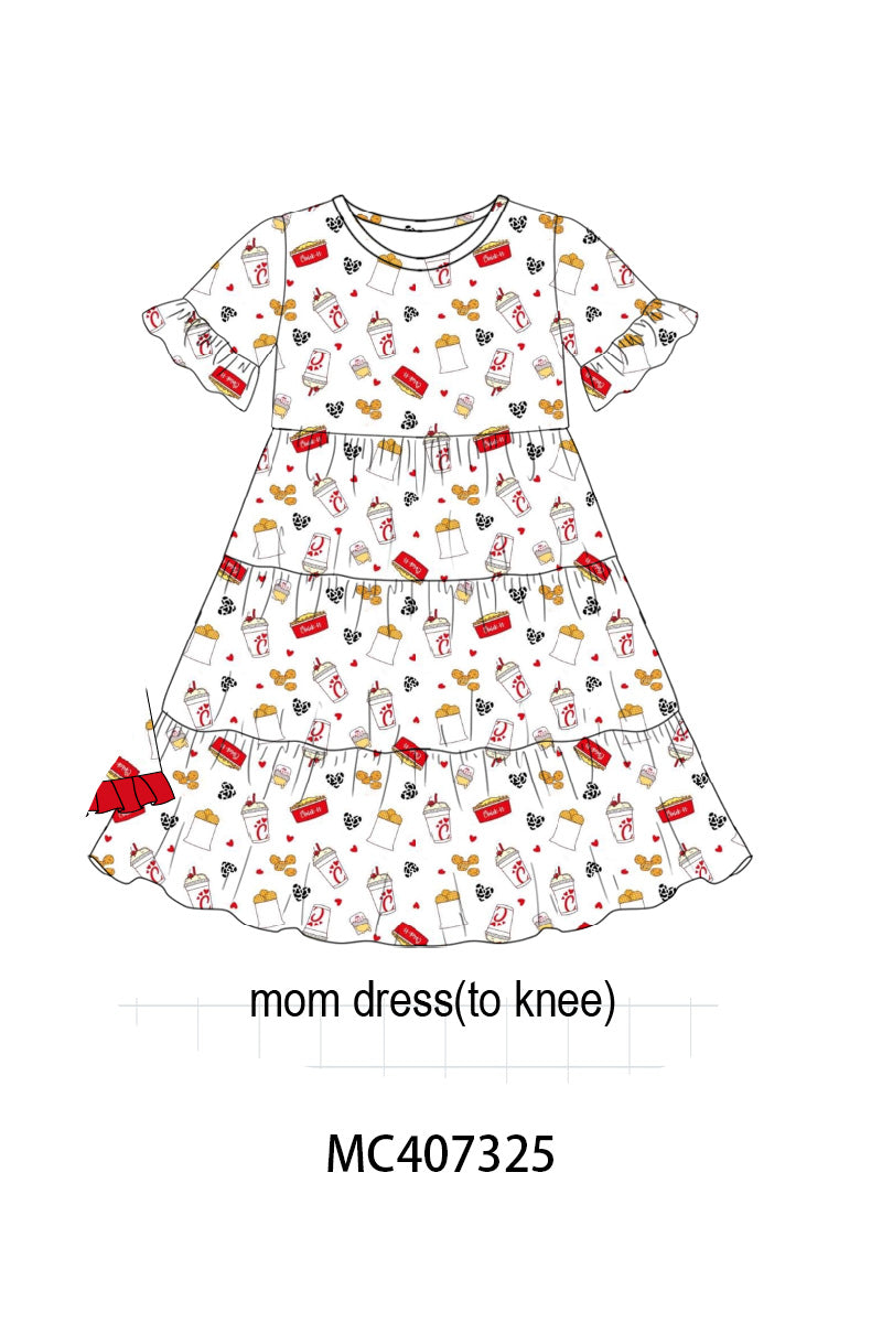 Red the lord's chicken print mom dress