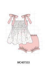 Pink Blush Meadow smocked girl bloomer set